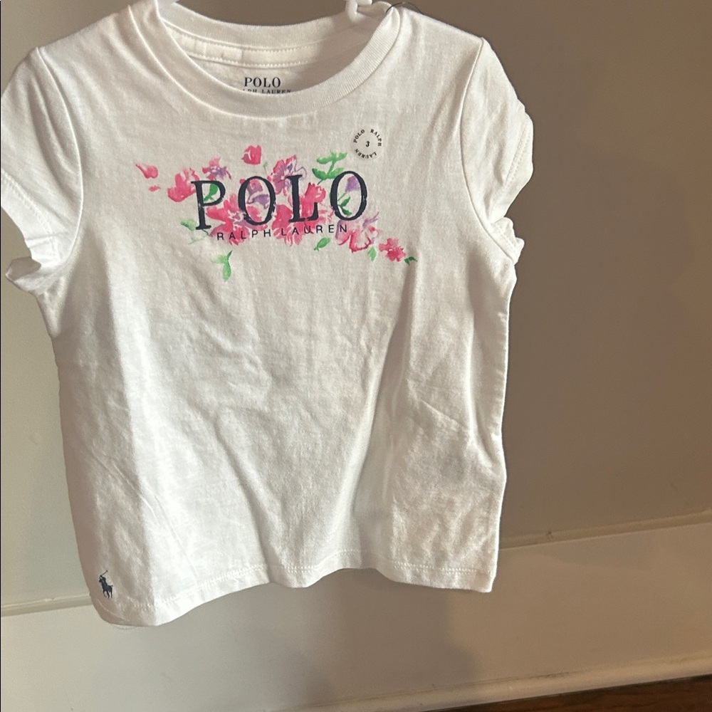 Polo by Ralph Lauren Kids White Tee with Pink Floral Design 3T